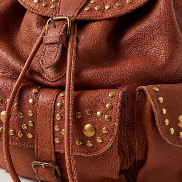 Free People Going West Rich Brown Leather Studded Adjustable Backpack Bag NEW main image 4